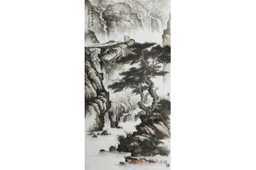 吴大恺四尺竖幅山水画作品《雨过松青水长流》