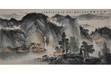 王玉东四尺横幅山水画作品《江山入画》