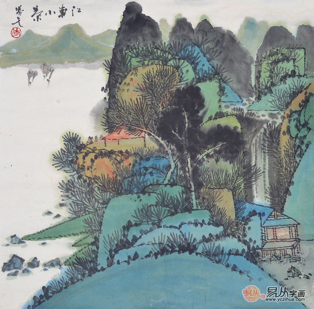 李新华三尺斗方水墨写意山水画作品江南小景