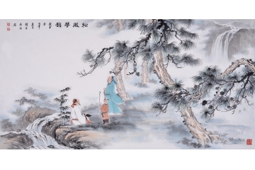 刘雅君四尺横幅山水画《松风琴韵》