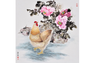 富飞四尺斗方动物画作品十二生肖系列《鸡》