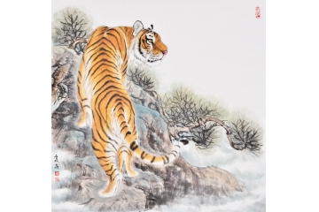 富飞四尺斗方动物画作品十二生肖系列《虎》