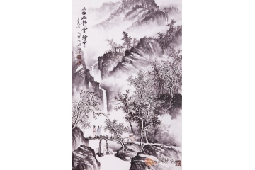 吴大恺小尺竖幅山水画作品《山林幽静云烟中》