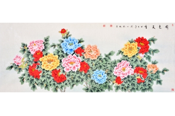 国画牡丹图《国色天香》 张洪山花鸟画作品