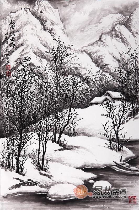 吴大恺雪景山水画