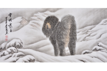 王贵国四尺横幅动物画藏獒《雪域霸主》