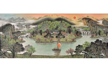 国画山水聚宝盆 易天也山水画《福地春晖》