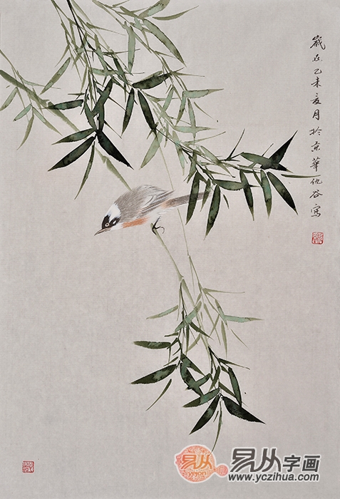 仇谷工笔花鸟画作品竹子图《平安如意图 一》