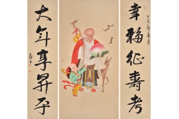 何文铮工笔人物画作品《中堂画寿星 祝寿送礼必选