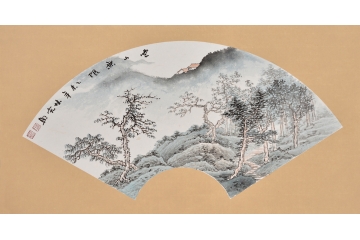 著名画家李林宏扇面山水画作品《云山无限》