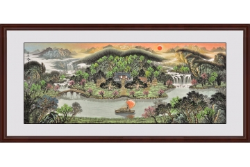 至尊聚宝盆山水画 易天也山水画作品《富山秀水吉祥地