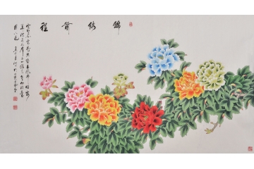 五行牡丹图 张洪山工笔花鸟画作品《锦绣前程》