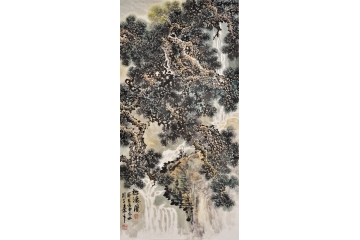 玄关挂画 实力派画家马国立山水画作品《松瀑图》