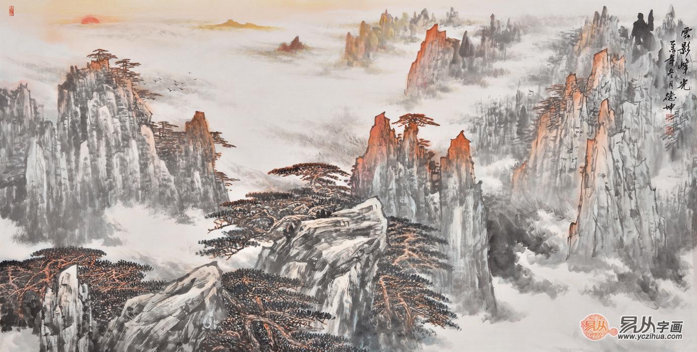 河南美协会员林德坤山水画作品《云影峰光》