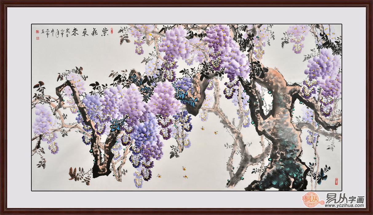 蒋伟写意花鸟画,紫藤图《紫气东来》,国画紫藤图-【易