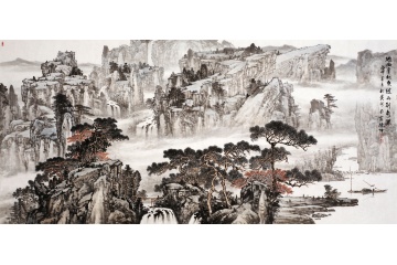 林德坤写意山水画创作《过雨看松色，随山到水源》