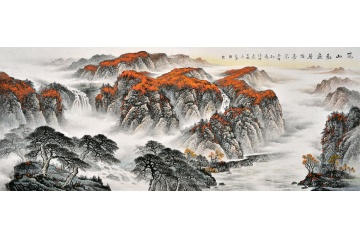 背景墙挂画 徐坤连山水画作品《满山红遍层林尽染》