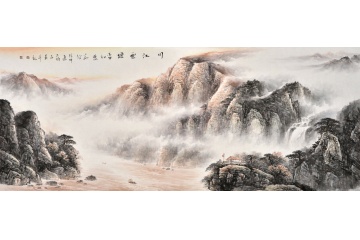 沙发墙挂画 国画名家徐坤连山水画作品《川江云烟》