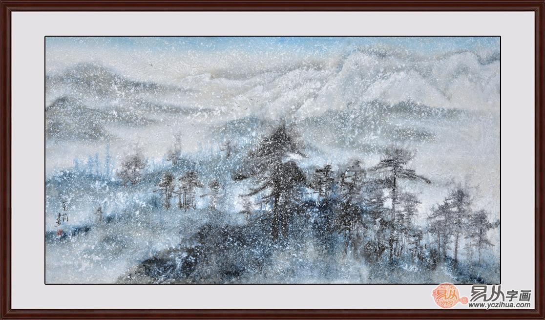 印象派装饰画 玉简六尺横幅花鸟画《冬季的树林》