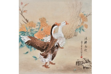羽墨工笔斗方动物画_动物世界 羽墨工笔斗方动物画