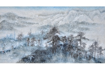 印象派装饰画 玉简六尺横幅花鸟画《冬季的树林》