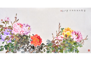 张大千再传弟子郑鸿光国画牡丹《富贵花开春满园》