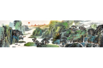 美术家协会会员张北云国画山水作品《松石溅瀑》