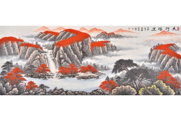 客廳掛畫 蔣偉風水畫聚寶盆作品《太行鴻運》