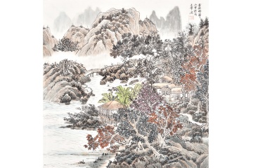 装饰斗方画作品 王宁山水画《金秋时节》