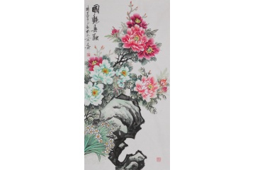 四尺竖幅酒店国画牡丹石开写意花鸟画【易从网】