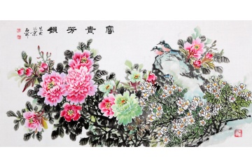 家居装饰画 石开四尺横幅国画牡丹图《富贵芳韵》