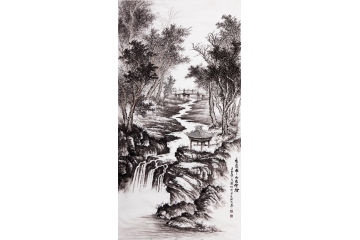 吴大恺四尺竖幅山水画作品《清泉带雨出寒烟》