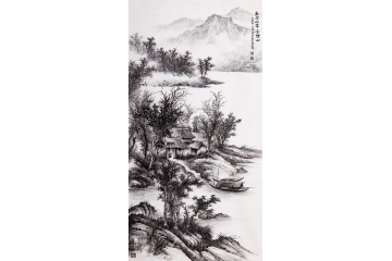吴大恺四尺竖幅山水画作品《秋空山霁含烟雨》