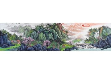 山水风景图 王宁青绿山水画作品《春晖图》