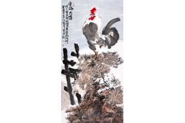 刘振平写意花鸟画公鸡图《瑞雪大吉》