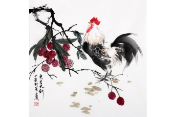 张金凤国画公鸡图《大吉大利》