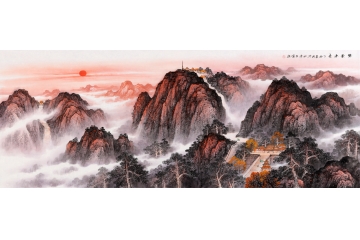 王宁《旭日东升》,泰山日出国画,客厅六尺泰山山水画