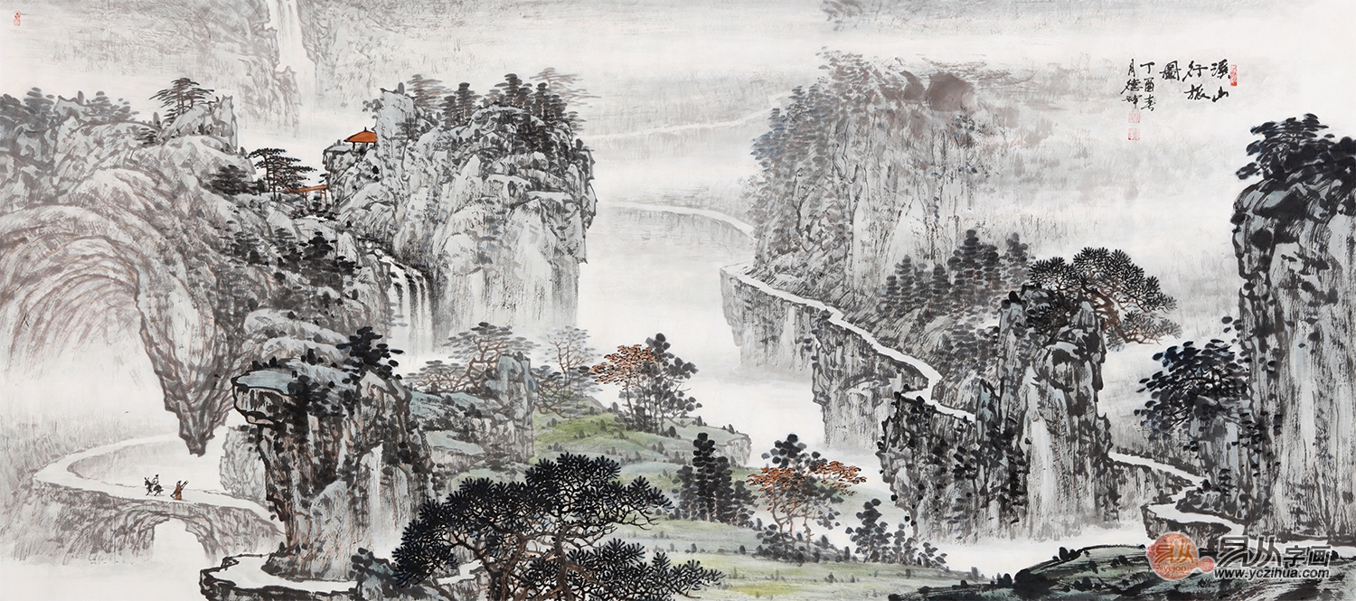 名家藏品 林德坤手绘原创作品《溪山行旅图》