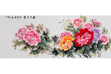 易水六尺横幅写意牡丹画《国色天香》