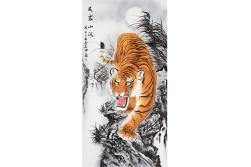 國畫虎 蔣偉四尺豎幅寫意動物畫《威震山河》