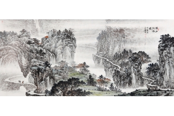 名家藏品 林德坤手绘原创作品《溪山行旅图》
