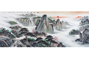 客厅风水画 李林宏八尺横幅山水画新作《福地安居》
