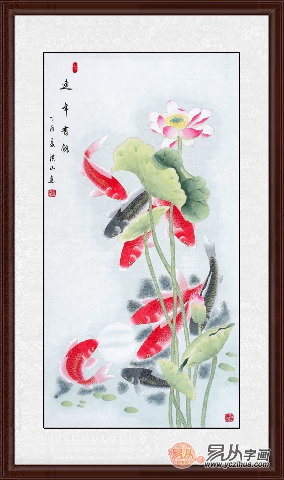 国家一级美术师张洪山最新九鱼图《连年有余》