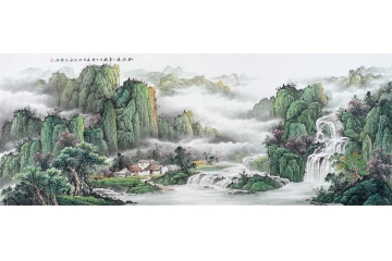 王宁六尺横幅青绿山水画新品《财源滚滚来》