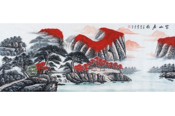 蒋伟最新力作六尺横幅山水画作品《富山居图》