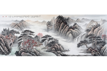 薛大庸最新力作六尺横幅国画山水画作品《戏题湖上》