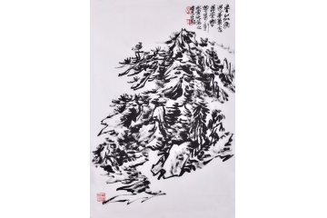 当代实力派画家 赵亚铭（已故）竖幅山水画《焦墨山水之一》