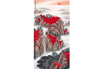 无水靠山图 李林宏竖幅山水画作品《鸿运当头》 鸿运当头 前程似锦