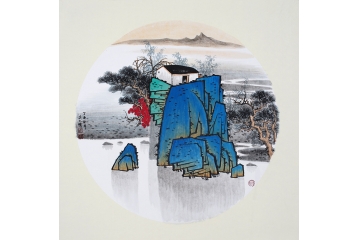 精美小品装饰画 吴大恺山水画作品《山乡小景二》