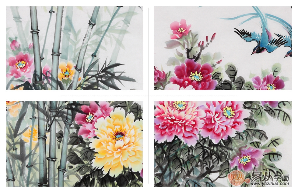 【新品】石开六尺横幅花鸟画《富贵比翼 福寿长安》比翼